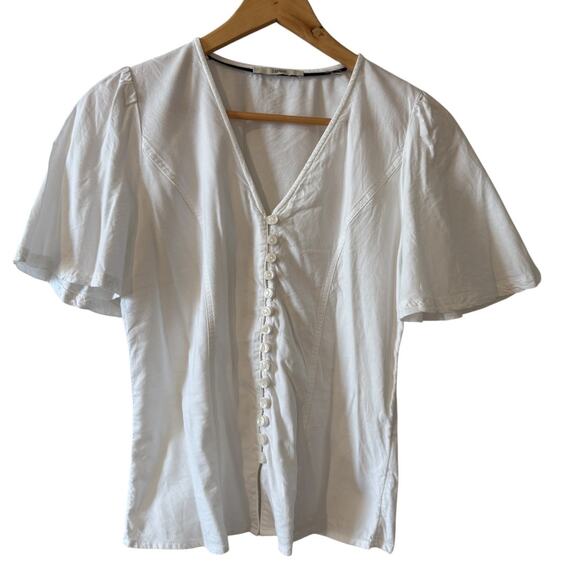 Vintage Esprit Button Front Flutter Short Sleeve Top White - Picture 1 of 5